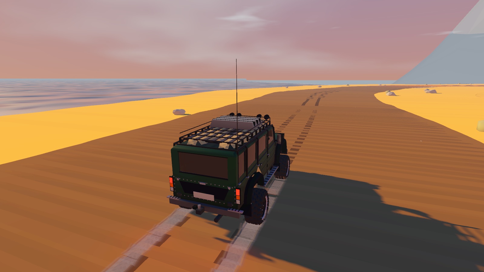 The truck on the coast road beside the sea