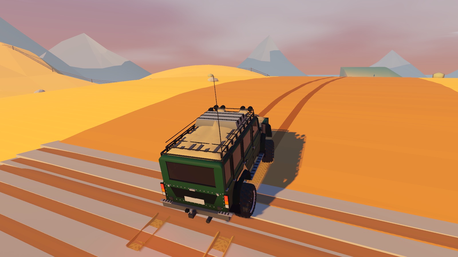 The truck crossing desert dunes