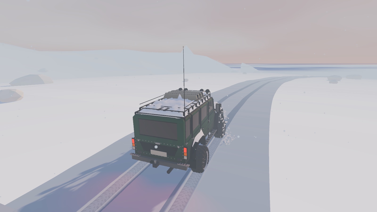 Driving over a snowy mountain pass
