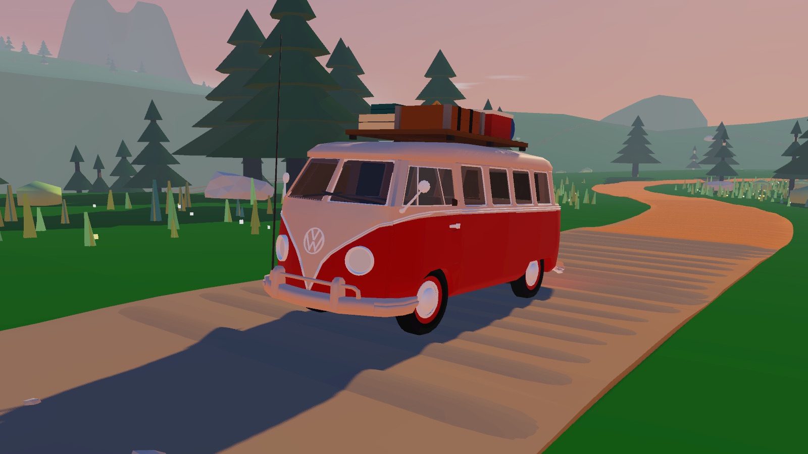 The Trail Bus, a split-window camper in red and white